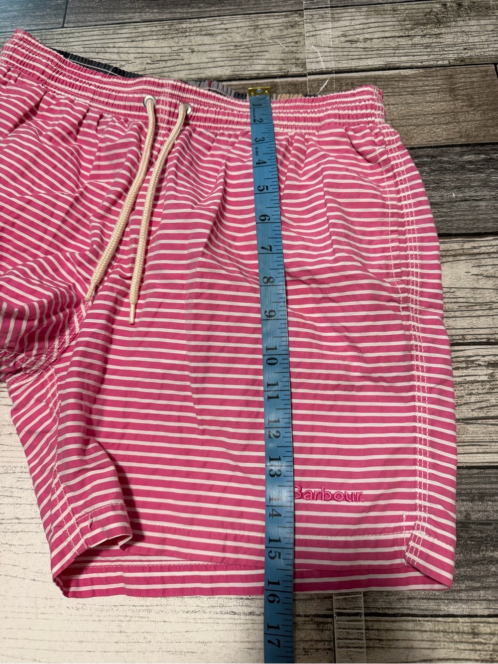 Barbour Striped Lined Swim Trunks Men’s S Pink White (Inseam 6) Drawstring - Picture 3 of 10